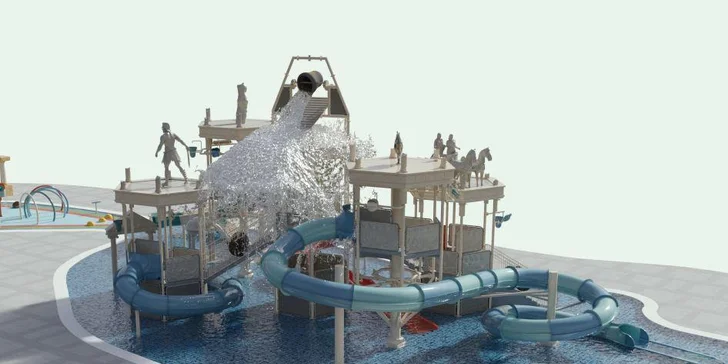 Postará se o to splash park, ale nově také vodní hrad s římskou tematikou a 4 tobogany. 