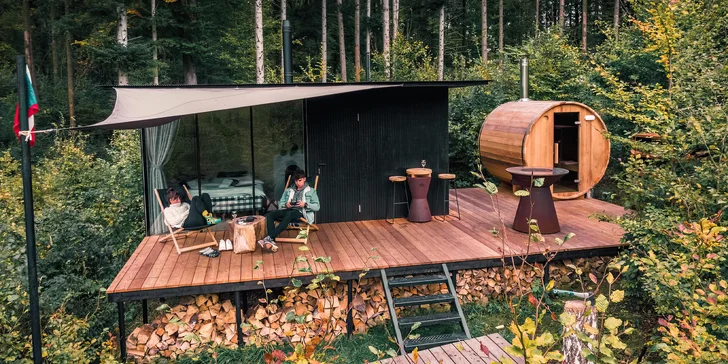 Tiny house na Sázave: cédrová sauna, možnosť raňajok aj grilovania