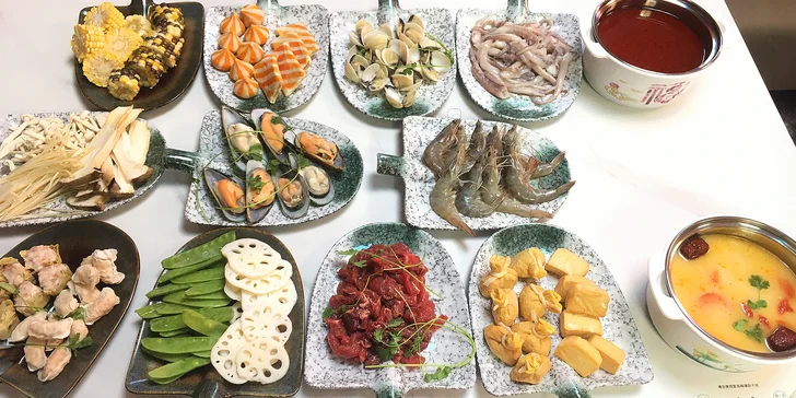 Hot pot all you can eat: výběr z polévek a velkého množství ingrediencí, 1-2 osoby