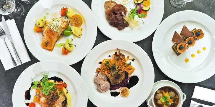 Svěží 5chodové menu s kachní roládou, kuřecím supreme nebo lososem podávané ve 4* hotelu
