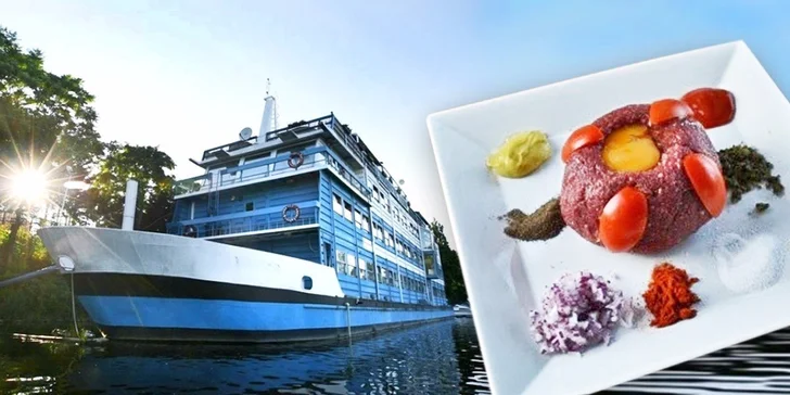 500gramový hovězí tatarák a topinek, kolik jen sníte, v botelu Vodník