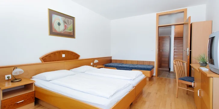 Zařízení pokoje je standardní, nechybí televize, minibar a vlastní koupelna. 