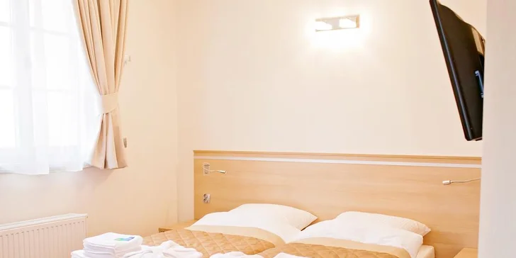 Najdete tu TV, Wi-Fi připojení, ledničku, rychlovarnou konvici a minerální vodu.