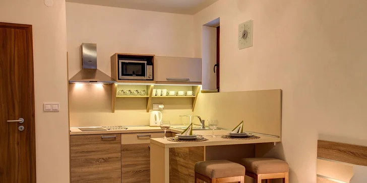 Každý apartmán je vybavený kuchyňou.