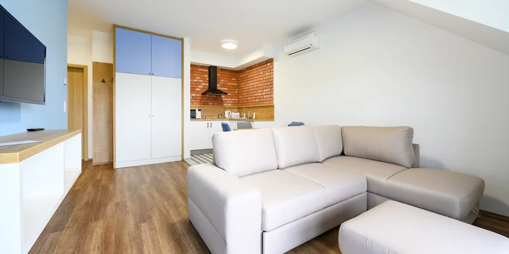 Ubytovat se můžete buď ve studiu, nebo v apartmánu (dle výběru).