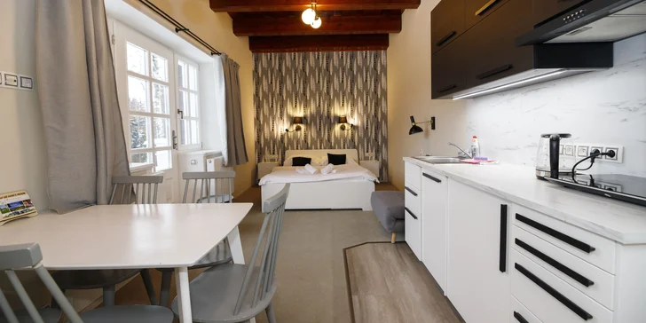 Ubytujete sa v retro izbe, apartmáne alebo štúdiu (podľa variantu).