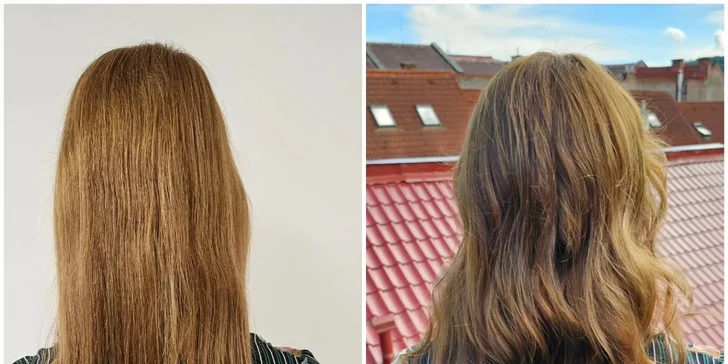 Vlasy pred a po ošetrení.