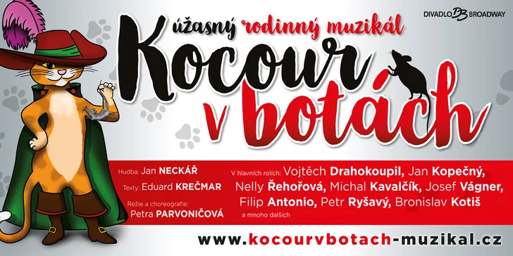 Udělejte si s dětmi hezké nedělní dopoledne – vyrazte do divadla Broadway na rodinný muzikál Kocour v botách.