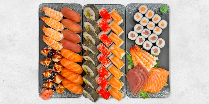 Sushi sety v pražském obchodním centru: 16 až 68 kousků maki, sashimi i nigiri