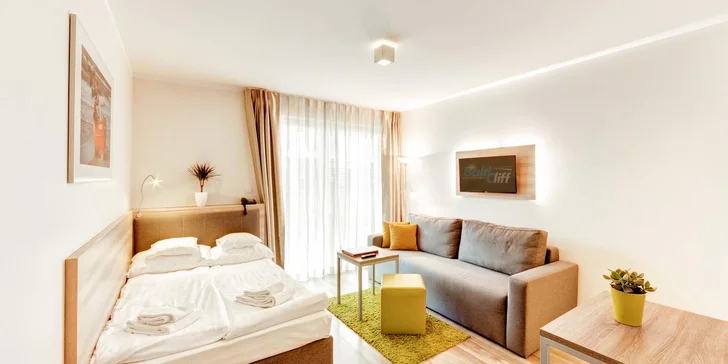 Z nabídky apartmánů si vybere každý: DeLuxe (cca 20 m²) je apartmá studiového typu bez kuchyňského koutu (vhodný pro páry).