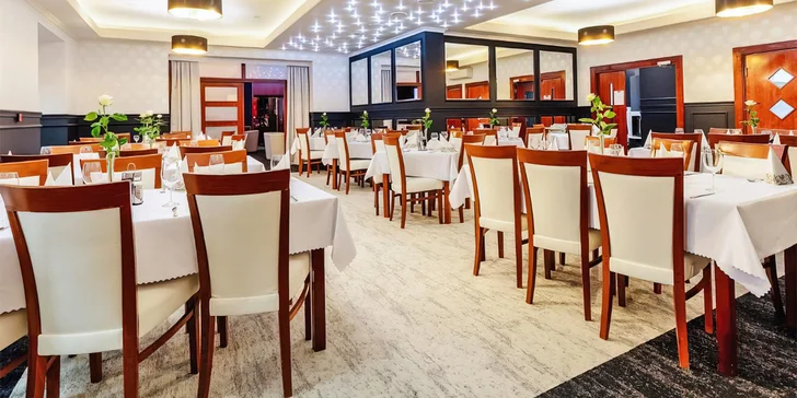 Každé ráno vás budou v hotelové restauraci čekat snídaně formou bufetu, večeře se pak servírují nebo podávají formou bufetu v závislosti na obsazenosti hotelu.