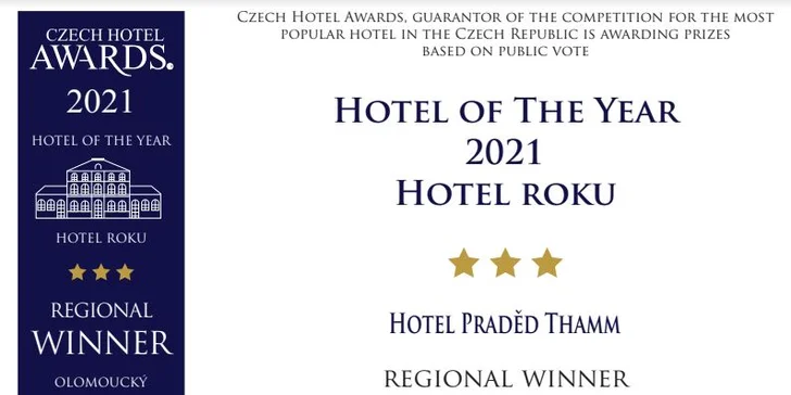 Hotel Praděd Thamm se stal nejlépe hodnoceným 3* hotelem Olomouckého kraje v prestižní soutěži Czech Hotel Awards 2021.