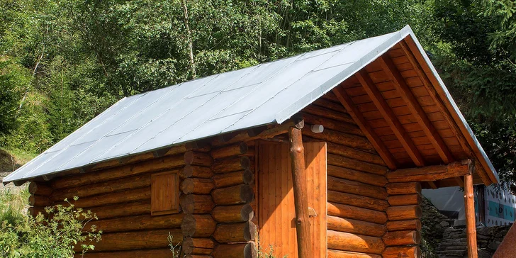 U chaty stojí malý dřevěný srub, ve kterém se nachází pravá finská sauna s venkovním bazénkem (za příplatek). 