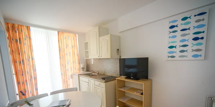 Apartmány mají i vybavenou kuchyňku. 