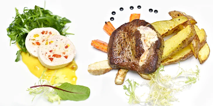 3chodové menu v restauraci Na Zámečku: galantina, královský biftek a dezert