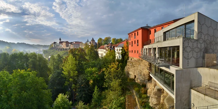 Ve stráni pod hotelem se rozkládá terasovitá zahrada s pečlivě upravovanými cestami a lavičkami.