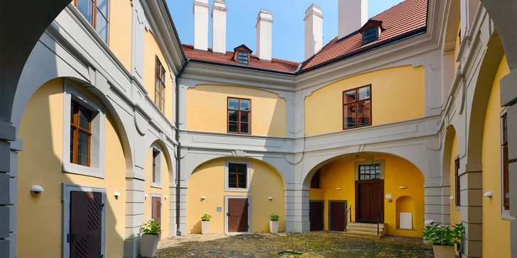 Hotel sídli v bývalej sýpke. Zámok hostí stále expozície, vstupenky máte v cene.