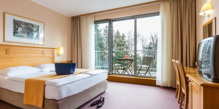 Ubytujete se v dvoulůžkovém pokoji. V něm najdete telefon, TV, minibar a trezor.