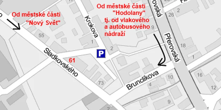 Orientační mapka příjezdových cest.