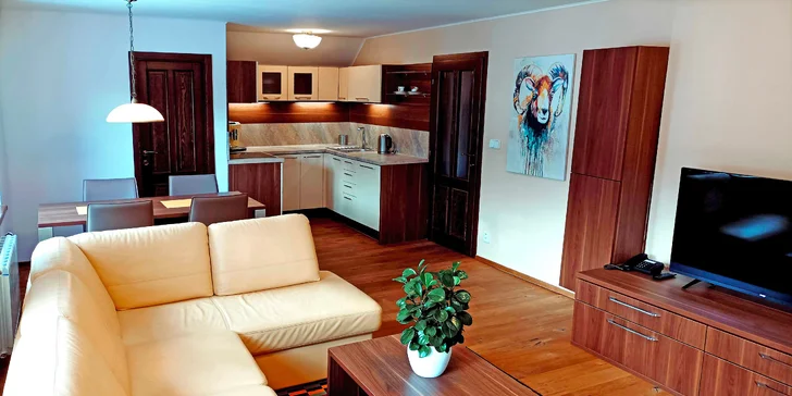 Všechny apartmány mají ložnici a obývací pokoj. 