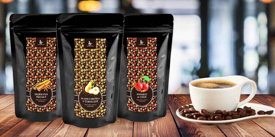 Balíčky 3 a 6 oblíbených ochucených zrnkových káv
