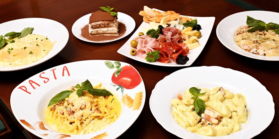 Tříchodové italské menu na Rašínově nábřeží pro dva
