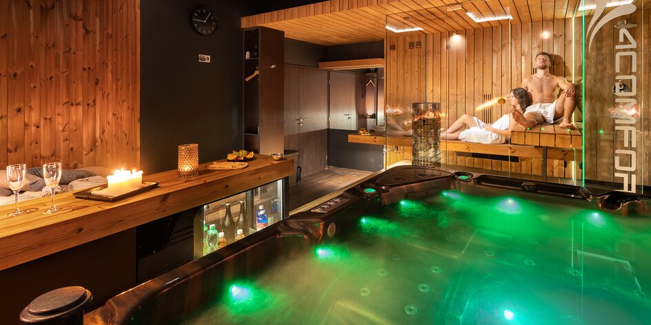 Soukromé spa Zima: sauna, vířivka a láhev dle výběru