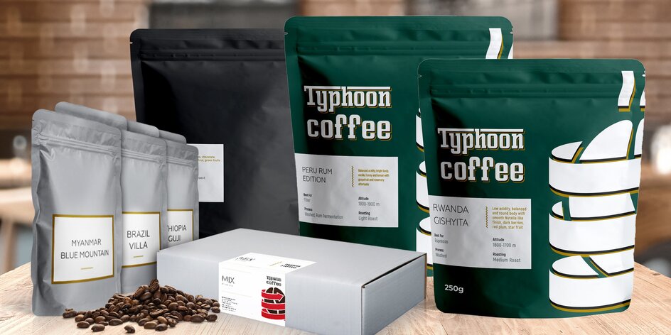 Kávy Typhoon coffee z Keni, Brazílie i Salvadoru