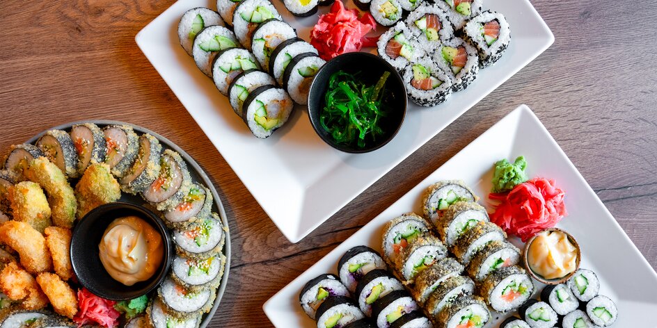 Až 34 ks sushi: zelenina, ryby i krab i tempura