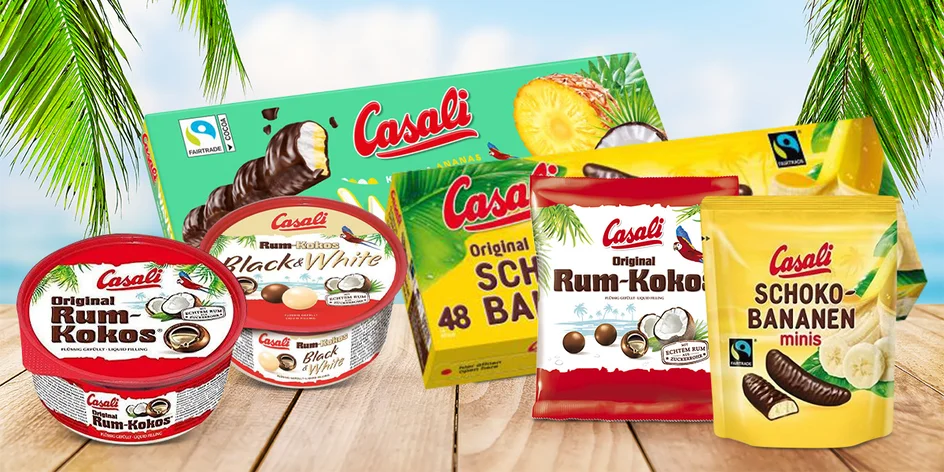 Cukrovinky Casali: čokobanánky i kokos, rum a ananas