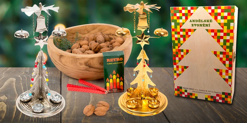 Andělské zvonění zlaté i stříbrné a retro svíčky