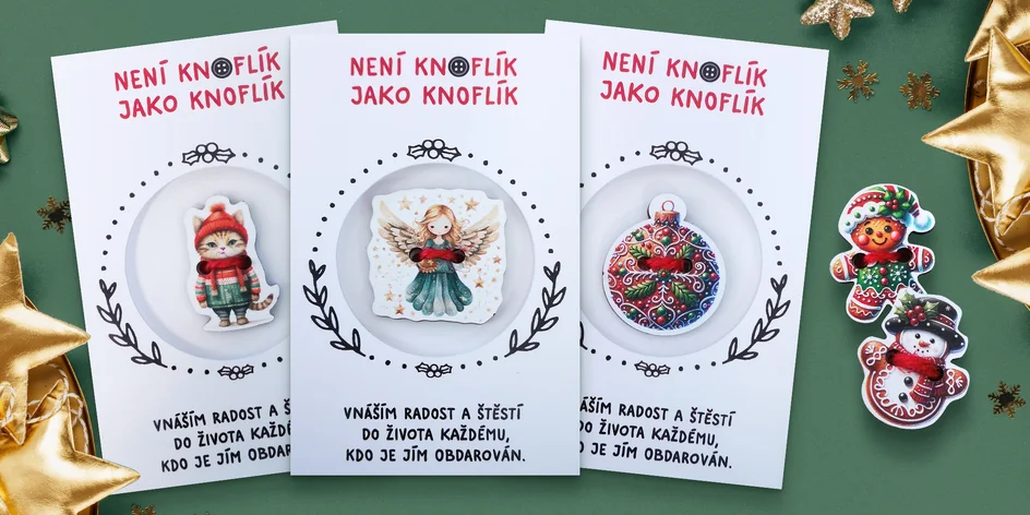 Vánoční knoflíčky pro štěstí: anděl, zvířátka i perníček