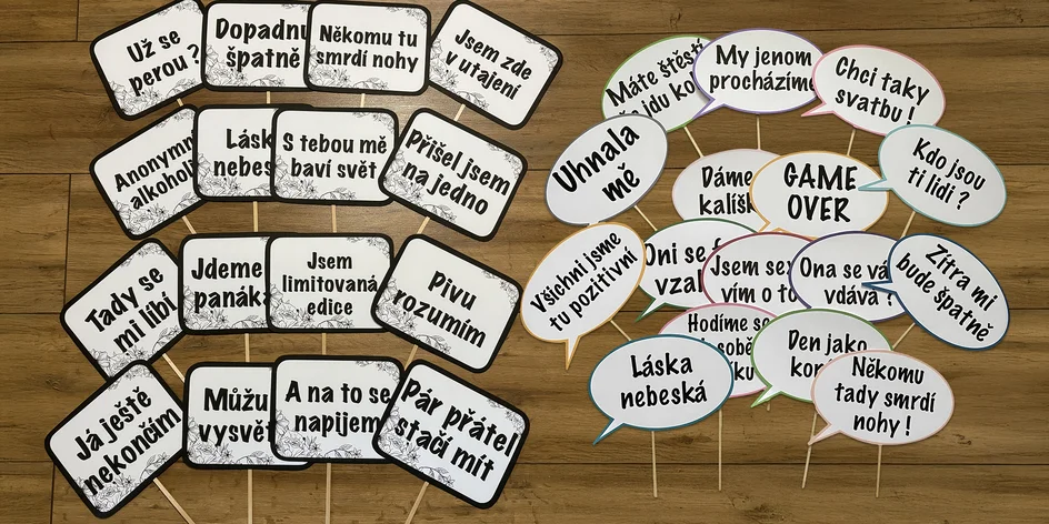 Rekvizity do fotokoutku s vtipnými hláškami