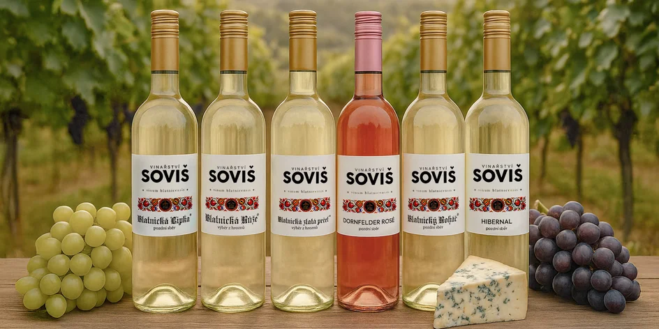 Set šesti vín z vinařství Soviš u Bílých Karpat