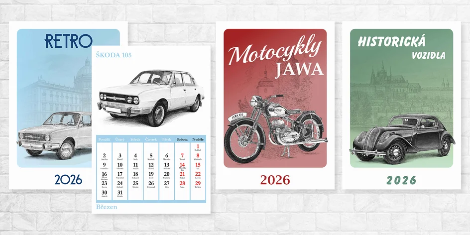 Závěsný kalendář s vozidly i motorkami na rok 2026