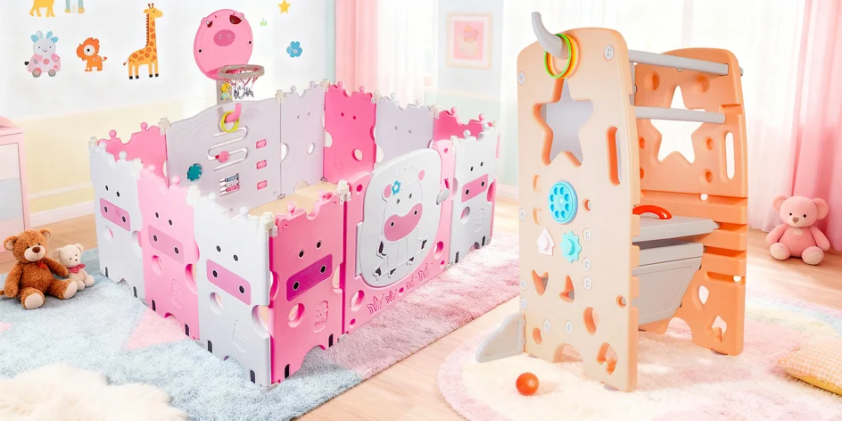 Dětské ohrádky nebo učicí věže v mnoha barvách