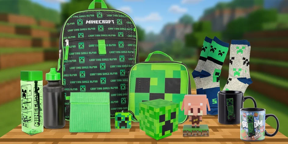 Produkty Minecraft: lahev, hrnek, lampička i školní batoh