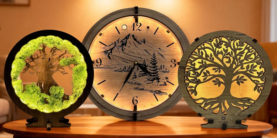 Světelné obrazy, lampy i hodiny české výroby