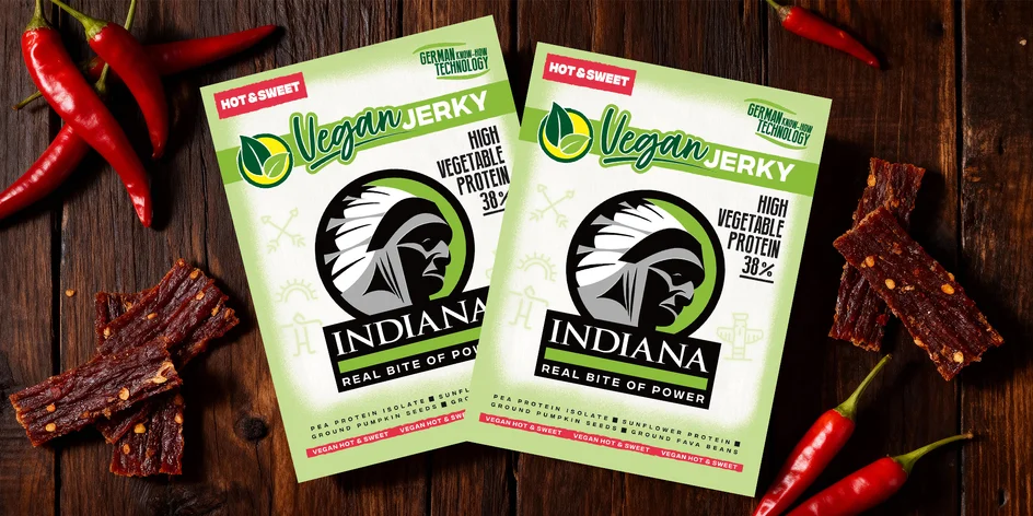 15 balíčků veganského Indiana Jerky Hot & Sweet
