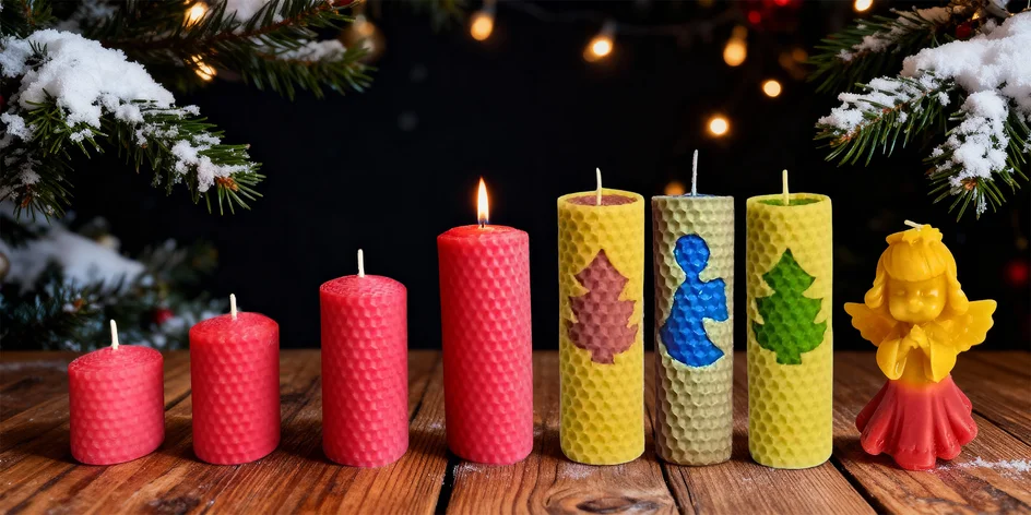 Vánoční svíčky ze včelího vosku i set na adventní věnec