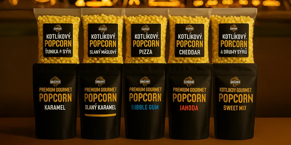 Ručně vyráběný popcorn: šunka, sýr, wasabi i sladké