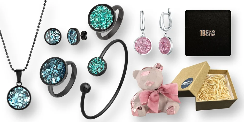 Krásné šperky ze šperkařského betonu a drceného skla