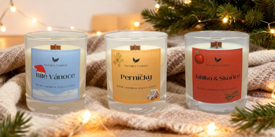 Sójové svíčky s dřevěným knotem v dárkovém balení