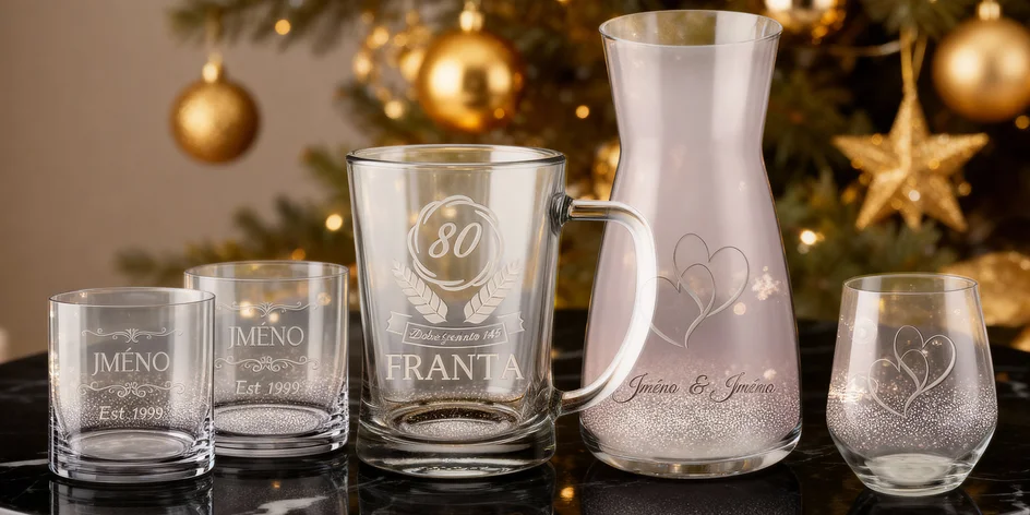 Sklenice či sada karafy a sklenic s vlastním textem