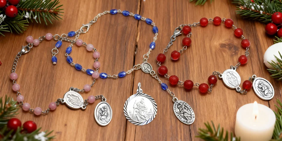 Růženec či přívěsek se svatým Kryštofem