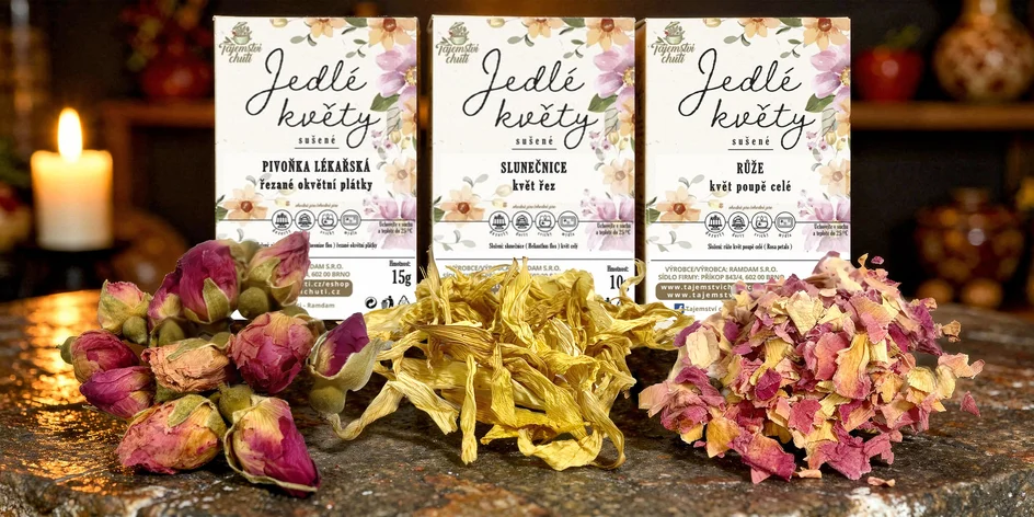 Sušené jedlé květy: chrpa, růže, měsíček i směsi