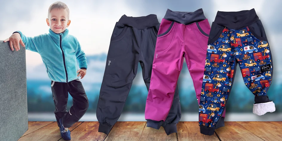 Dětské zateplené kalhoty ze softshellu s beránkem zn. GUDO