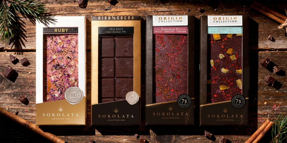 Originální řecké čokolády s tymiánem, rozinkami nebo pepřem