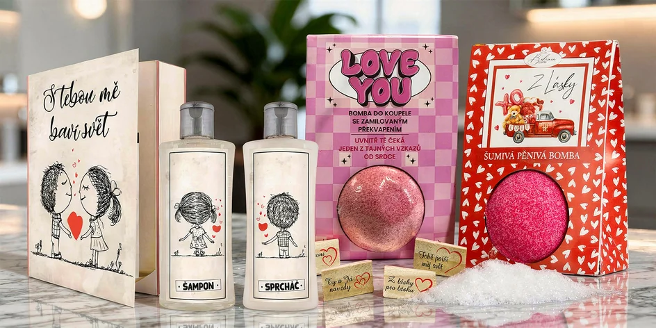 Valentýnské dárky: koupelové bomby i kosmet. sada