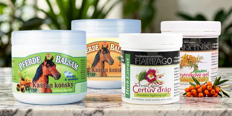 Masážní gely z bylin: kaštan koňský, cannabis, hadí jed